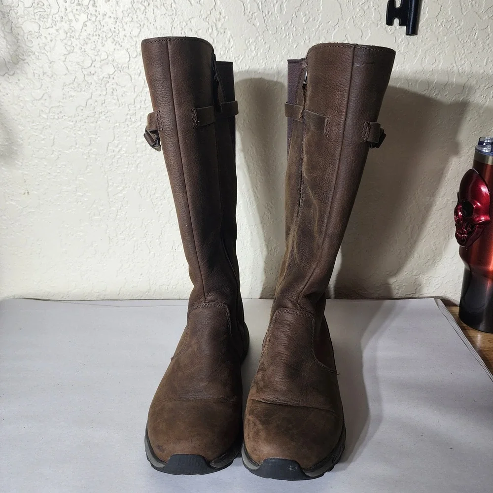 Eddie Bauer Huntley Tall Dark Brown Leather Boots Womens 8 61692237 FH20